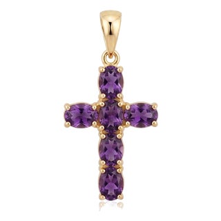 Natural Amethyst Cross Silver Pendant | Purple Gemstone Christian Charm | February Birthstone Faith Necklace For Sale