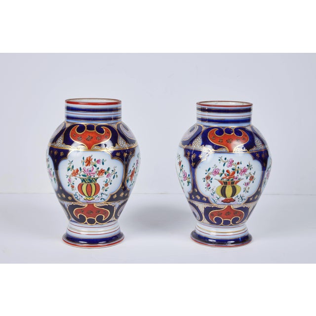 Chinoiserie 19th Century Porcelain Vases with Gilded Detail - A Pair For Sale - Image 3 of 8