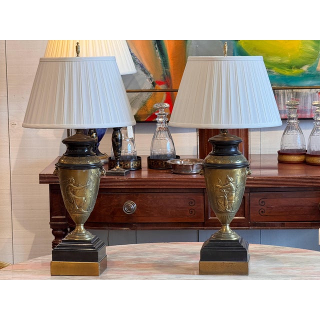 Traditional 1920s Gilded Bronze and Marble Lamps - a Pair For Sale - Image 3 of 14
