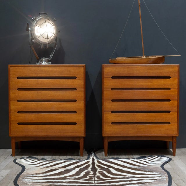 ABOUT Price per piece. Sold as a set only. A pair of mid-century modern dressers designed and manufactured by E.W. Bach in...