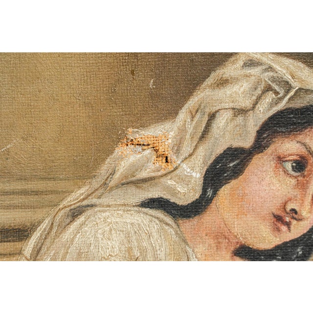 Tender Antique Framed Painting Signed 1877 Madonna Inspired Mother & Child Old World European Art Home Wall Decor For Sale - Image 10 of 15