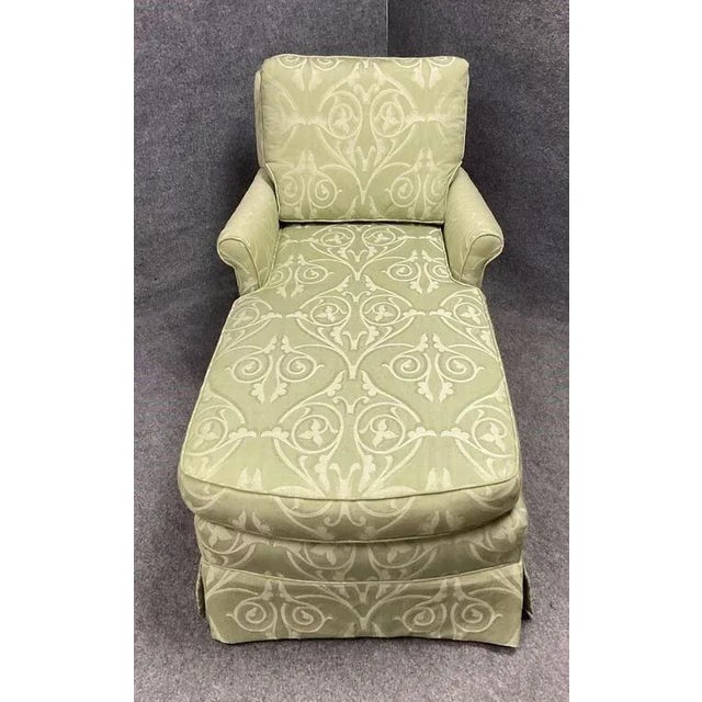 Custom Upholstered Damask Reading Chaise Lounge With Rolled Arms For Sale - Image 4 of 9