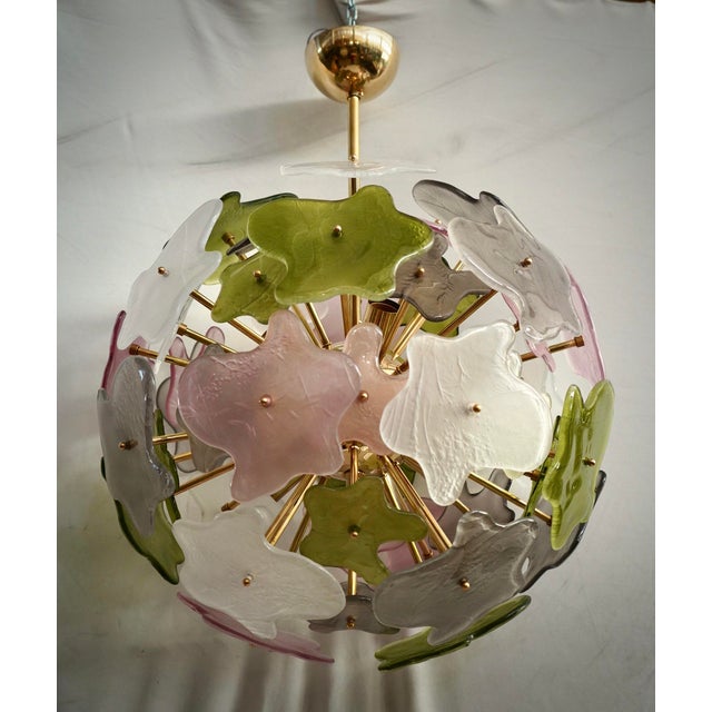 Gold Sputnik Murano Art Glass Green Pink and White Chandelier and Pendant, 2000 For Sale - Image 8 of 12