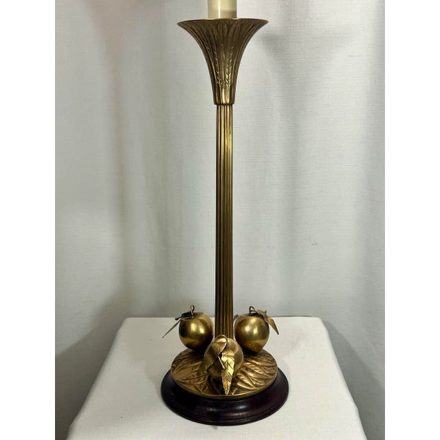Brass Vintage Chinoiserie "Golden Peaches" Brass Table Lamp For Sale - Image 8 of 11