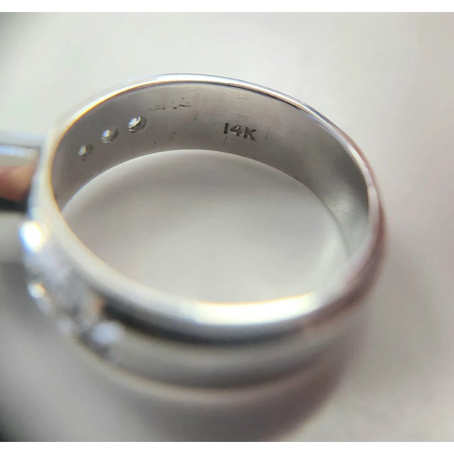 Metal 1990s 14k White Gold Amethyst Hexagon Ring Band, Size 6.25 For Sale - Image 7 of 7