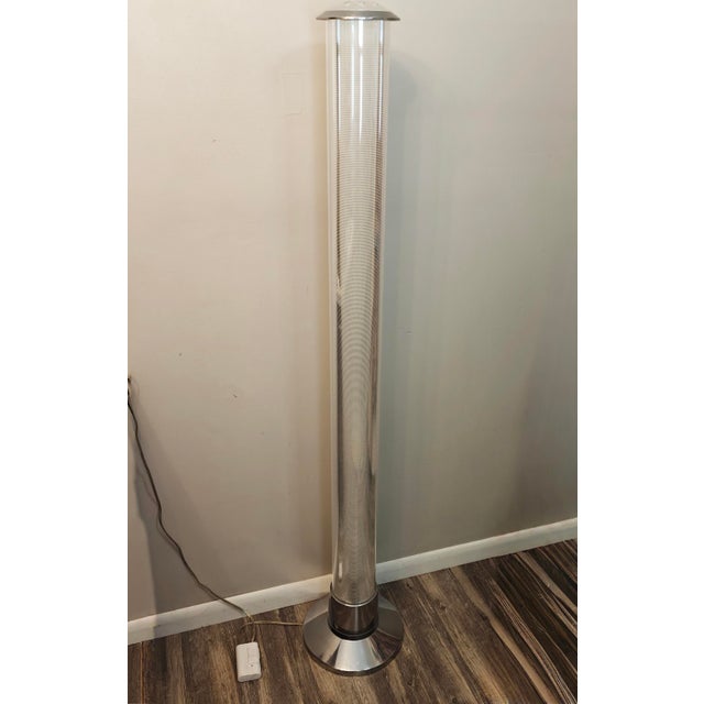 Vintage Early 2000's Frutiger Aero 67" Tall Acrylic Lucite Cylinder Gradient LED Floor Lamp with Polished Aluminum Base...
