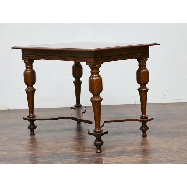 Italian Walnut Table with Star Inlay and Turned Legs, 19th Century For Sale - Image 12 of 12