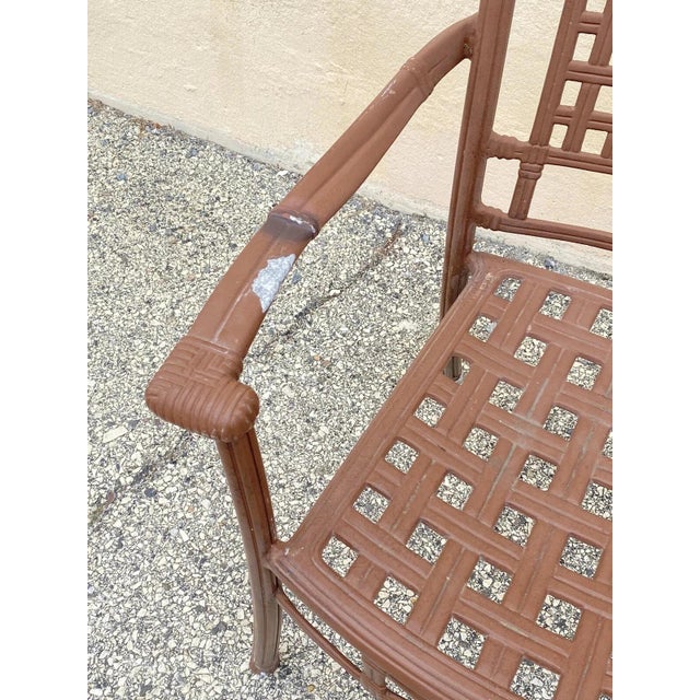 Late 20th Century Late 20th Century Cast Aluminum Basket Weave Lattice Rattan Metal Patio Outdoor Arm Chair For Sale - Image 5 of 10
