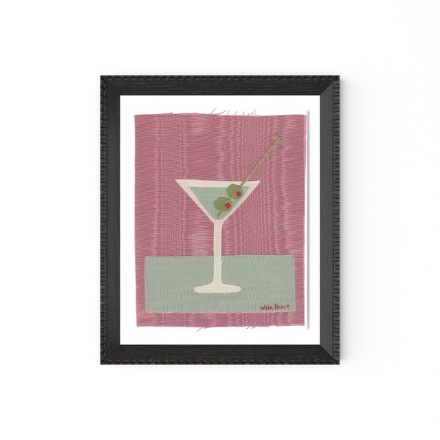DESCRIPTION: Beatrice the Martini by Willa Heart in Brimfield Black Frame, Mini Art Print This is a print of a handmade...