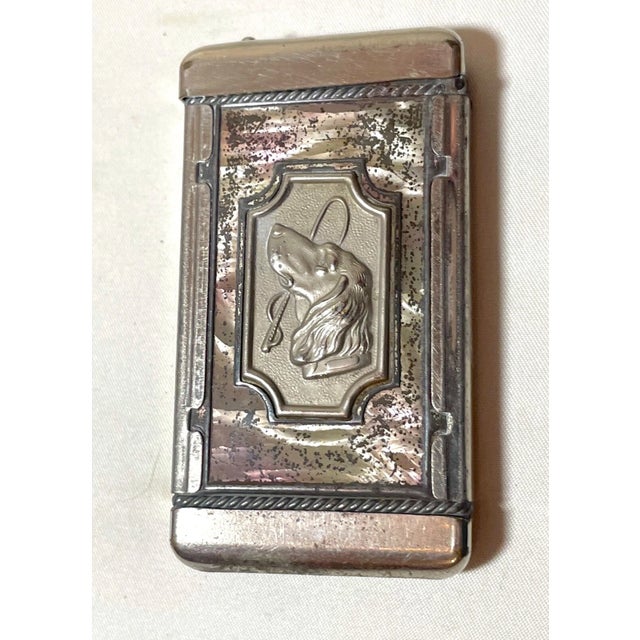 Art Deco Antique Figural Dog Lady Silver Plate Metal Vesta Match Safe Vesta Case Box For Sale - Image 3 of 12