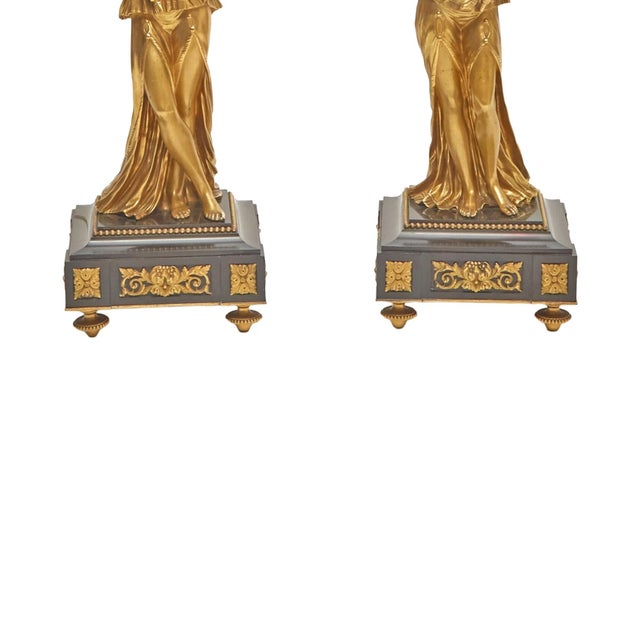 Impressive Pair 19th Century Gilded Bronze Ormolu Six-Light Figural Candelabra For Sale - Image 4 of 11