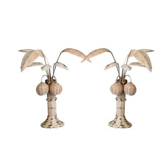Vintage Rattan Palm Lamp, 1970s, Set of 2 For Sale