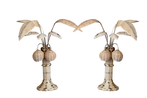 Vintage Rattan Palm Lamp, 1970s, Set of 2