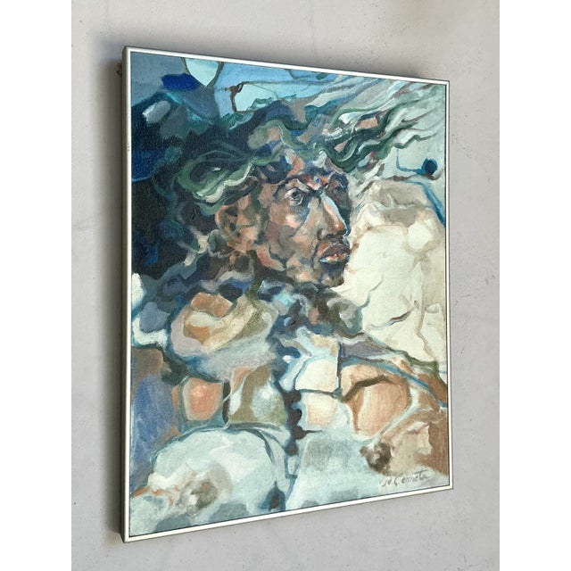 Late 20th Century Vintage Boho Original Abstract Figurative on Canvas For Sale - Image 5 of 7