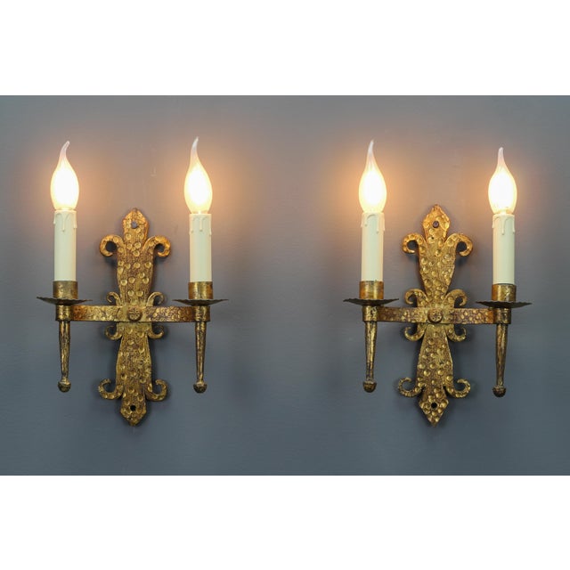 Antique French Gilt Wrought Iron Sconces, 1890s, Set of 2 For Sale - Image 3 of 18