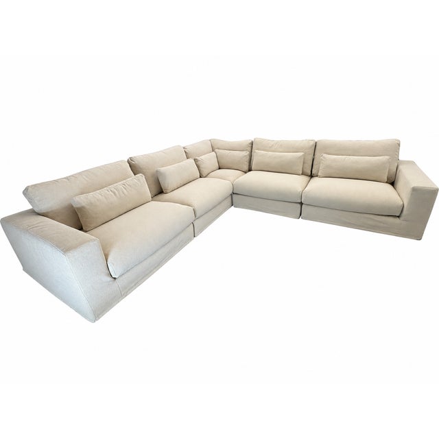 Sand Rh Lugano Modular 5-Piece Sectional | Italy | Down-Feather | Performance Linen Weave – Sand | Customizable For Sale - Image 8 of 18