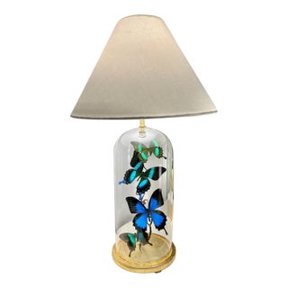 Blue Green Butterfly Cloche Lamp For Sale