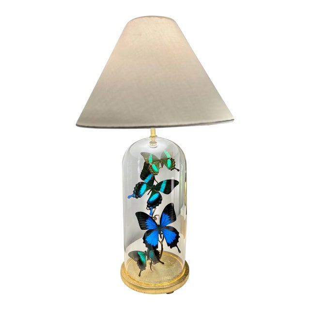 Blue Green Butterfly Cloche Lamp For Sale