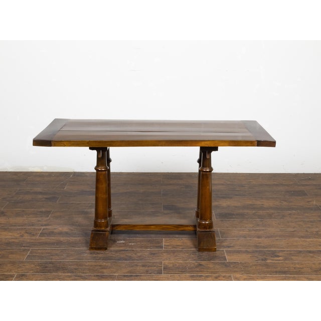 Italian 19th Century Walnut Trestle Table with Column Shaped Legs For Sale - Image 10 of 12