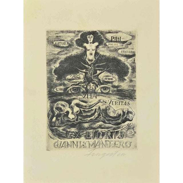 Michel Fingesten, Ex Libris Gianni Mantero, Etching, 1930s For Sale