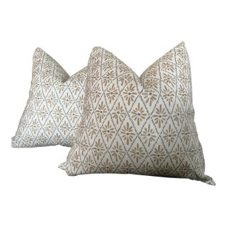 Contemporary Ballard Designs “Carbella” Wheat Malina 22" Pillows - A Pair For Sale
