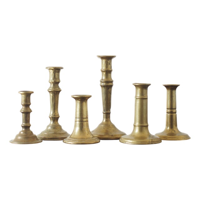 Vintage Brass Candlesticks, 1960s, Set of 6 For Sale
