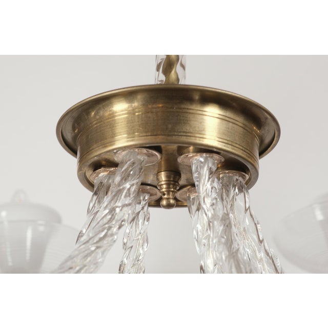 Vintage 6 Arm Murano Style Clear & White Latticino Glass Chandelier For Sale In New York - Image 6 of 8