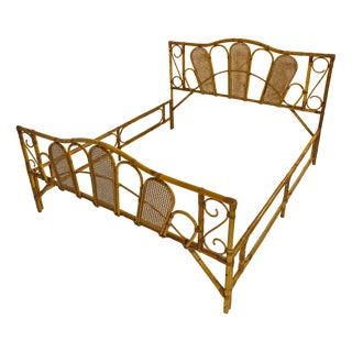 Double Bed in Bamboo and Vienna Straw, Italy, 1960s For Sale