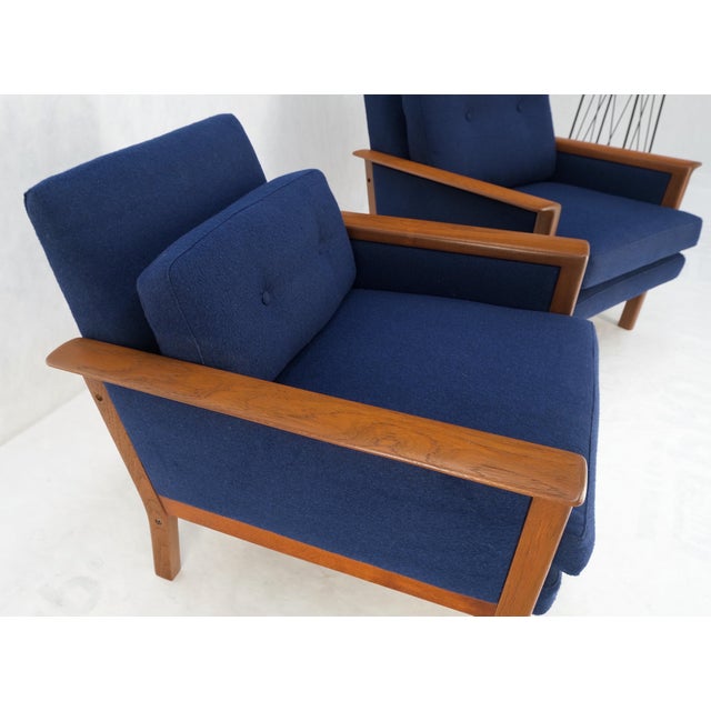 Mid 20th Century Danish Mid-Century Modern Teak Frames New Wool Upholstery Lounge Chairs Refinish For Sale - Image 5 of 15