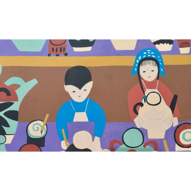 1970s Original Framed Jinshan Folk Art Painting of Pottery Artisans For Sale - Image 4 of 11