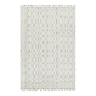Rug & Kilim’s Contemporary Rug in White with High-Low Geometric Patterns - 3x14 For Sale