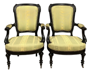 Set of Napoleon III Armchairs in Black Lacquered Wood, 1850s