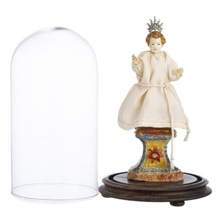 Religious Artist, Infant Jesus, 18th Century, Wood with Glass & Silver Details For Sale