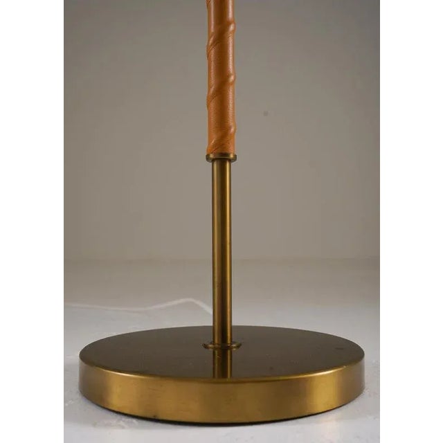 Swedish Brass and Leather Floor Lamp attributed to Böhlmarks, 1950s For Sale - Image 6 of 8