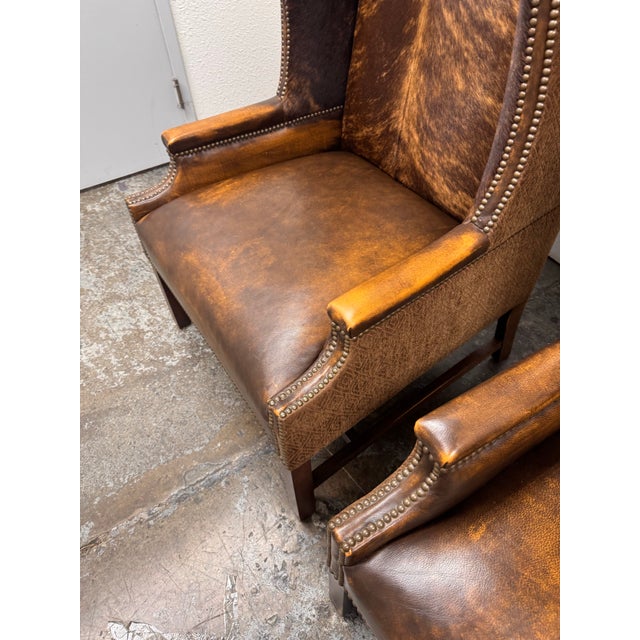 Paul Robert Lexie Hide Wingback Chairs, Pair For Sale - Image 4 of 12