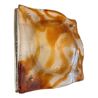 1970s Mazzega Amber & Clear Murano Glass Wall Sconce or Flush Mount For Sale