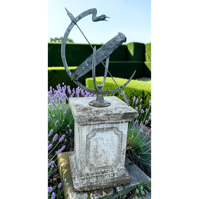 Large Antique Armillary Sundial on Classic Stone Pedestal, 1950s For Sale - Image 4 of 4
