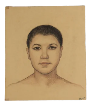 Emile Lejeune Naturalistic Portrait of a French Woman Colored Pencil and Graphite 1950s
