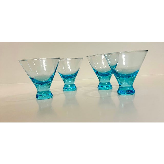 Blue Vintage Handblown Capri Blue Stemless Weighted Cocktail Glasses- Set of 4 For Sale - Image 8 of 10