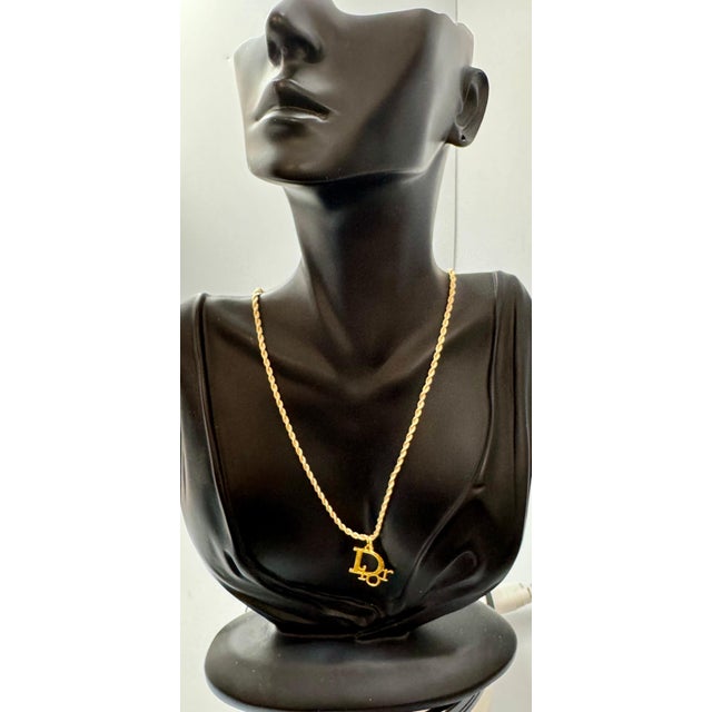 Metal Authentic Christian DIOR Repurposed Charm Pendant Necklace Logo Gold For Sale - Image 7 of 18