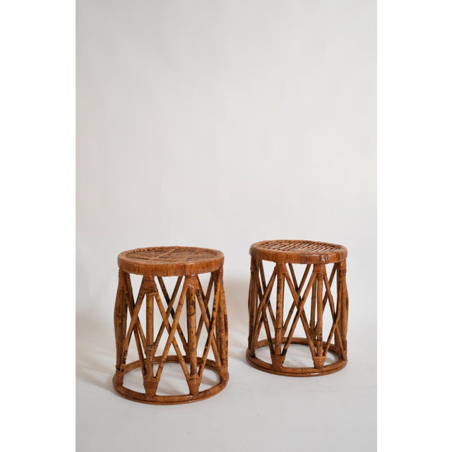 1960s Cylindrical Rattan Stools, 1960s, Set of 2 For Sale - Image 5 of 5