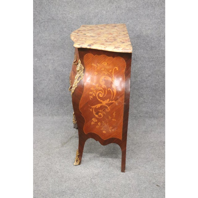Figural Bronze Inlaid walnut Marble Top Louis XV commode Circa 1910 For Sale - Image 9 of 13