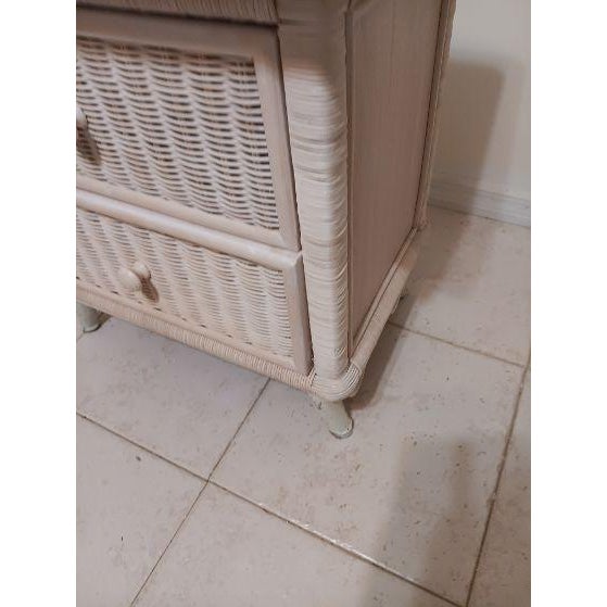 Wood 1980s Nightstand Whitewash Wood Wicker Metal Detail Coastal Style For Sale - Image 7 of 7