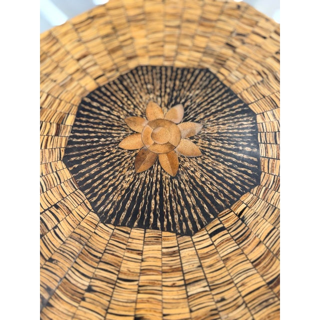 Wood Large 20.5" Vintage Octagonal Basket-Illusion Inlay Platter & Wall Art For Sale - Image 7 of 10