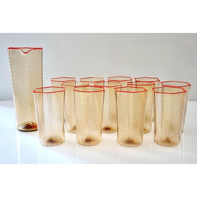 Esagonali Tumblers and Pitcher in Murano Glass, Set of 13 For Sale - Image 10 of 18
