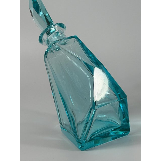 1960s Bohemian Geometric Aqua Crystal Decanter, Former Czechoslovakia, 1960s For Sale - Image 5 of 8