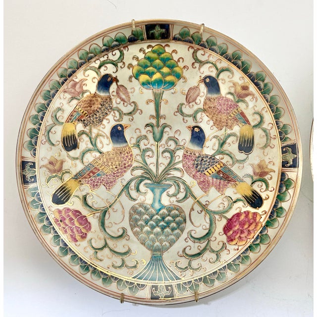 Chinoiserie Vintage Chinoiserie Bird Decorative Plates – Hand Painted Botanical Wall Plates, Pair For Sale - Image 3 of 12