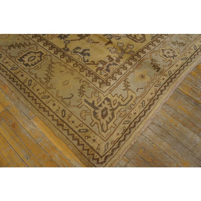 1920s Tan Beige Medallion Antique Turkish Decorative Oushak Rug 9'3" X 11'10" Handknotted Wool Carpet For Sale - Image 10 of 14
