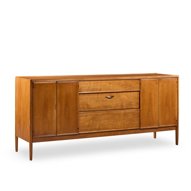 Barney Flagg for Drexel Parallel Mid Century Walnut and Cane Credenza and Hutch For Sale - Image 14 of 15