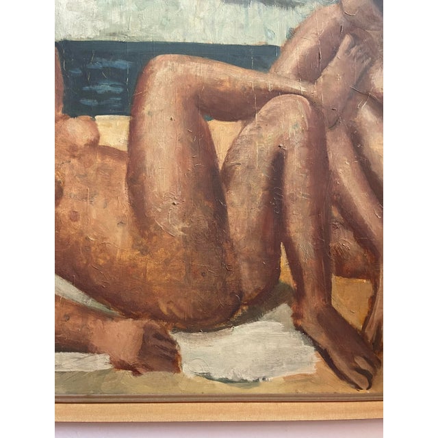 Oleg Zinger Oil Painting Sign Cubism Naked Women on the Beach 1945 France For Sale - Image 10 of 11